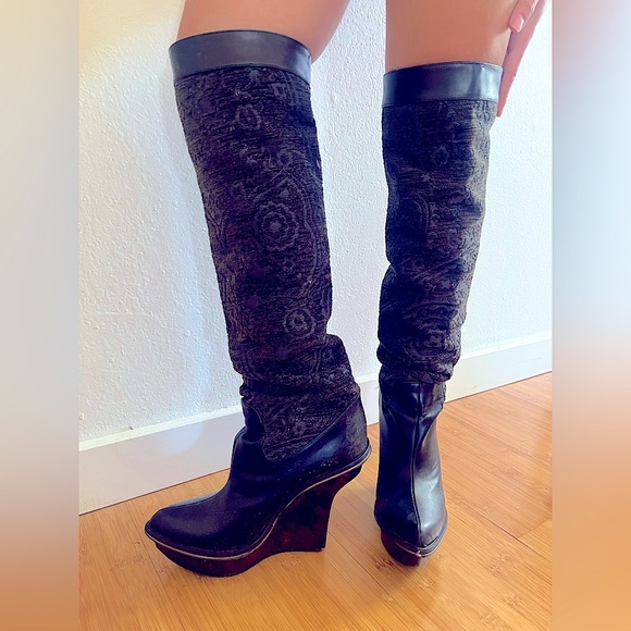 Stella McCartney Shoes - Stella McCartney Dana Damask carved platform wedge boot